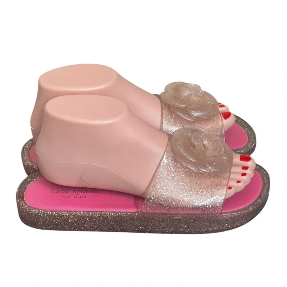 Kate Spade Splash Glitter Rubber Jelly Slip On Sandals Sz 8 Slides Flip Flop
